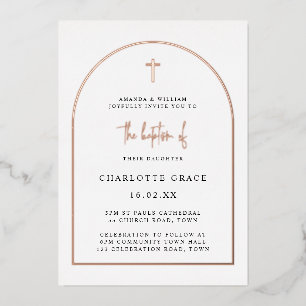 Invitation En Aluminium Arc moderne minimaliste Baptême réel Rose or