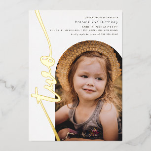 Invitation En Aluminium Arc moderne Photo Script vertical 2e anniversaire