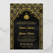 Invitation En Aluminium Arc Noir Marocain Musulman Mariage Or (Recto)