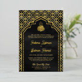 Invitation En Aluminium Arc Noir Marocain Musulman Mariage Or (Debout devant)