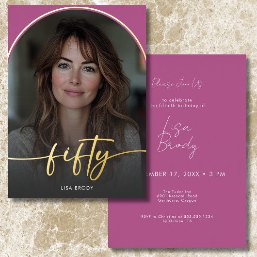 Invitation En Aluminium Arc rose minimal moderne Cinquantième anniversaire