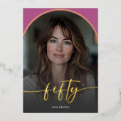 Invitation En Aluminium Arc rose minimal moderne Cinquantième anniversaire (Recto)