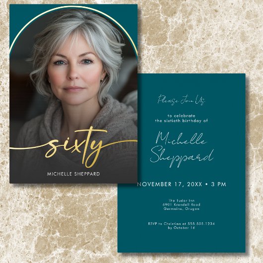 Invitation En Aluminium Arc Turquoise minimaliste moderne Soixantième anni