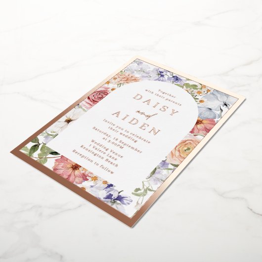 Invitation En Aluminium Arc végétal Mariage Rose or (Rotation)