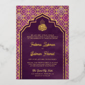 Invitation En Aluminium Arc violet marocain Mariage musulman or (Recto)