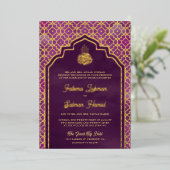 Invitation En Aluminium Arc violet marocain Mariage musulman or (Debout devant)