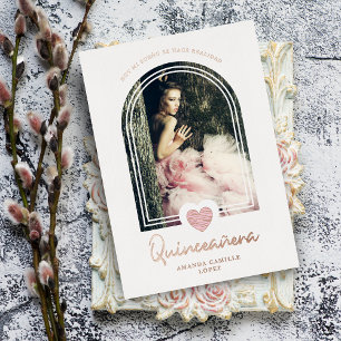 Invitation En Aluminium Arch Espagnol Moderne Rose Coeur Photo Quinceañera