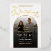 Invitation En Aluminium Arch moderne Gold Foil Script & Photo Mariage Foil (Recto)