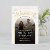 Invitation En Aluminium Arch moderne Gold Foil Script & Photo Mariage Foil (Debout devant)