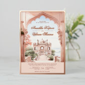 Invitation En Aluminium Arche de marbre rose Palais Indien Mariage Rose or (Debout devant)