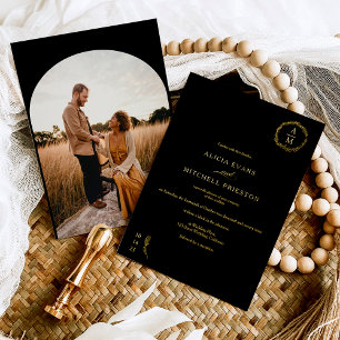 Invitation En Aluminium Arche de mariage classique à monogramme floral noi