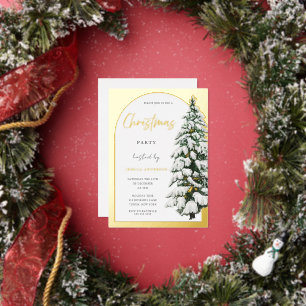 Invitation En Aluminium Arche Dorée Sapin enneigé Noël Fête Or