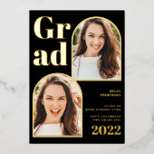 Invitation En Aluminium Arche en or noir moderne 3 photos graduation (Recto)