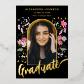 Invitation En Aluminium Arche florale Boho Script photo Grad Party Gold (Recto)