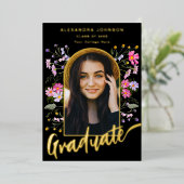 Invitation En Aluminium Arche florale Boho Script photo Grad Party Gold (Debout devant)