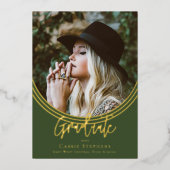 Invitation En Aluminium Arche invertie tendance Script Graduate photo vert (Recto)