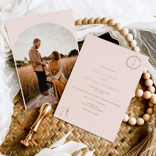 Invitation En Aluminium Arche mariage classique à monogramme rose floral