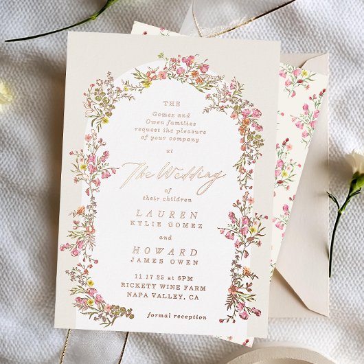Invitation En Aluminium Arche rose or fleurie jardin de printemps mariage