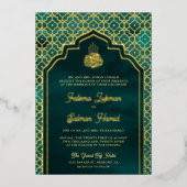 Invitation En Aluminium Arche turquoise Marocaine Musulmane Mariage Or (Recto)