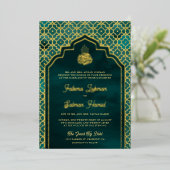 Invitation En Aluminium Arche turquoise Marocaine Musulmane Mariage Or (Debout devant)