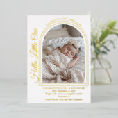 Invitation En Aluminium Arched Photo Elegant Script Birth Announcement (Debout devant)