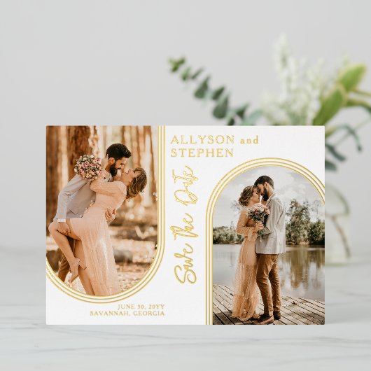 Invitation En Aluminium Arches inversées Deux mariages photo Enregistrer l (Debout devant)