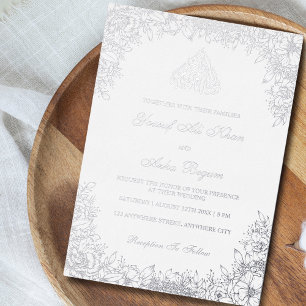 Invitation En Aluminium Argent Blanc Ornat Libellé Mariage musulman