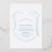 Invitation En Aluminium Argent Bow Clair Crest Baptême Bleu (Recto)