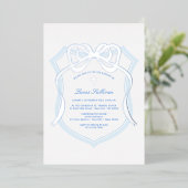 Invitation En Aluminium Argent Bow Clair Crest Baptême Bleu (Debout devant)