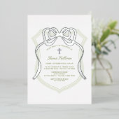 Invitation En Aluminium Argent Bow Sage Green Crest Baptême (Debout devant)