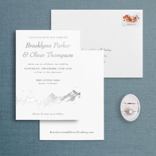 Invitation En Aluminium Argent de montagne Abstrait sur Mariage blanc