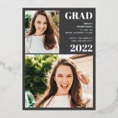 Invitation En Aluminium Argent gris moderne 3 photos graduation (Recto)