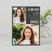 Invitation En Aluminium Argent gris moderne 3 photos graduation (Debout devant)