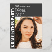 Invitation En Aluminium Argent gris moderne 3 photos graduation (Verso)