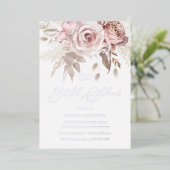 Invitation En Aluminium Argent, Rose Dusty et Fête des mariées florale Blu (Debout devant)