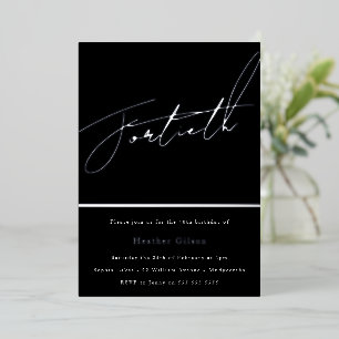 Invitation En Aluminium Argent Script 40e fête d'anniversaire Argent
