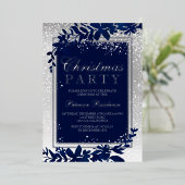 Invitation En Aluminium argent typographie feuille bleue neige élégante No (Debout devant)