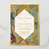 Invitation En Aluminium Art Abstrait moderne peinture Liquide Mariage Or (Recto)