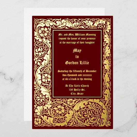 Invitation En Aluminium Art & Artisanat Style 1905 Floral Foliage Mariage (Recto/Verso)