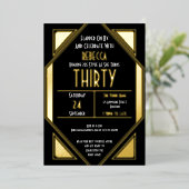 Invitation En Aluminium Art Déco 30e anniversaire Black Gold Real (Debout devant)