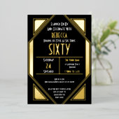 Invitation En Aluminium Art Déco 60e anniversaire Black Gold Real (Debout devant)