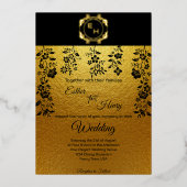 Invitation En Aluminium Art Déco Black Gold Foil Monogramme Classic Mariag (Recto)