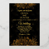 Invitation En Aluminium Art Déco Black Gold Foil Script Mariage classique (Recto)