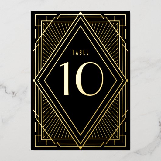 Invitation En Aluminium Art Deco Diamond Black Gold Mariage Numéro de tabl (Recto)