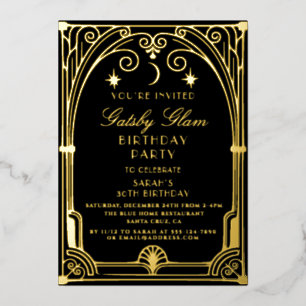 Invitation En Aluminium Art Déco élégant Black Gold 20s Classic Anniversai