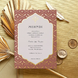 Invitation En Aluminium Art Déco Fleur de Lotus Mehndi Or