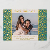 Invitation En Aluminium Art Déco Floral Lotus Mariage Enregistrer La Date  (Recto)