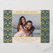 Invitation En Aluminium Art Déco Floral Lotus Mariage Enregistrer La Date  (Recto)