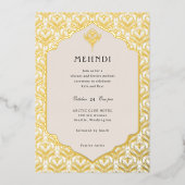 Invitation En Aluminium Art Déco Floral Lotus Mehndi Or (Recto)