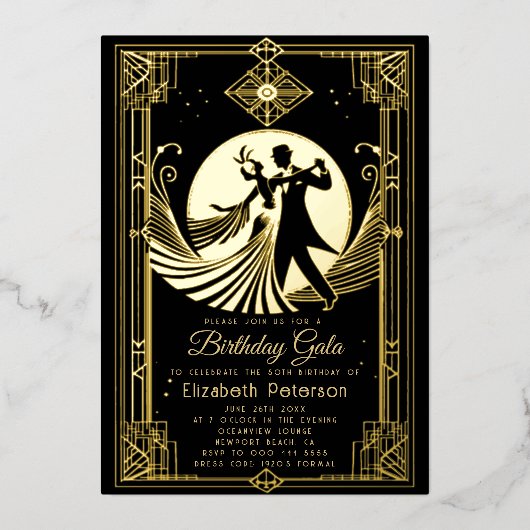 Invitation En Aluminium Art Déco Gatsby Interdiction Roaring 20 ans Annive (Recto)